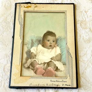 Antique baby girl photo picture with frame 7.25”x5.5”